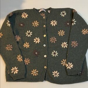 Vintage Lord & Taylor Green boiled wool ? Cardigan embroidered flowers Australia